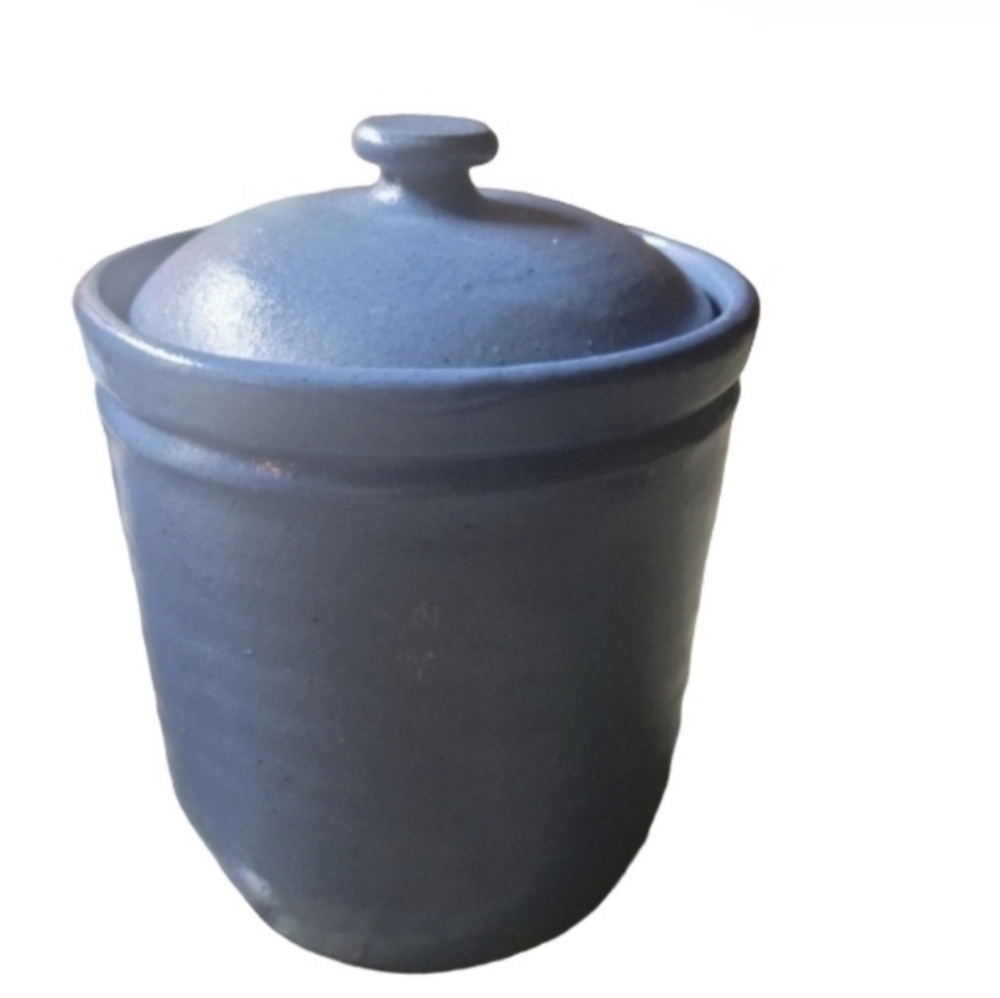 Handmade blue canister Portugal small with lid pottery